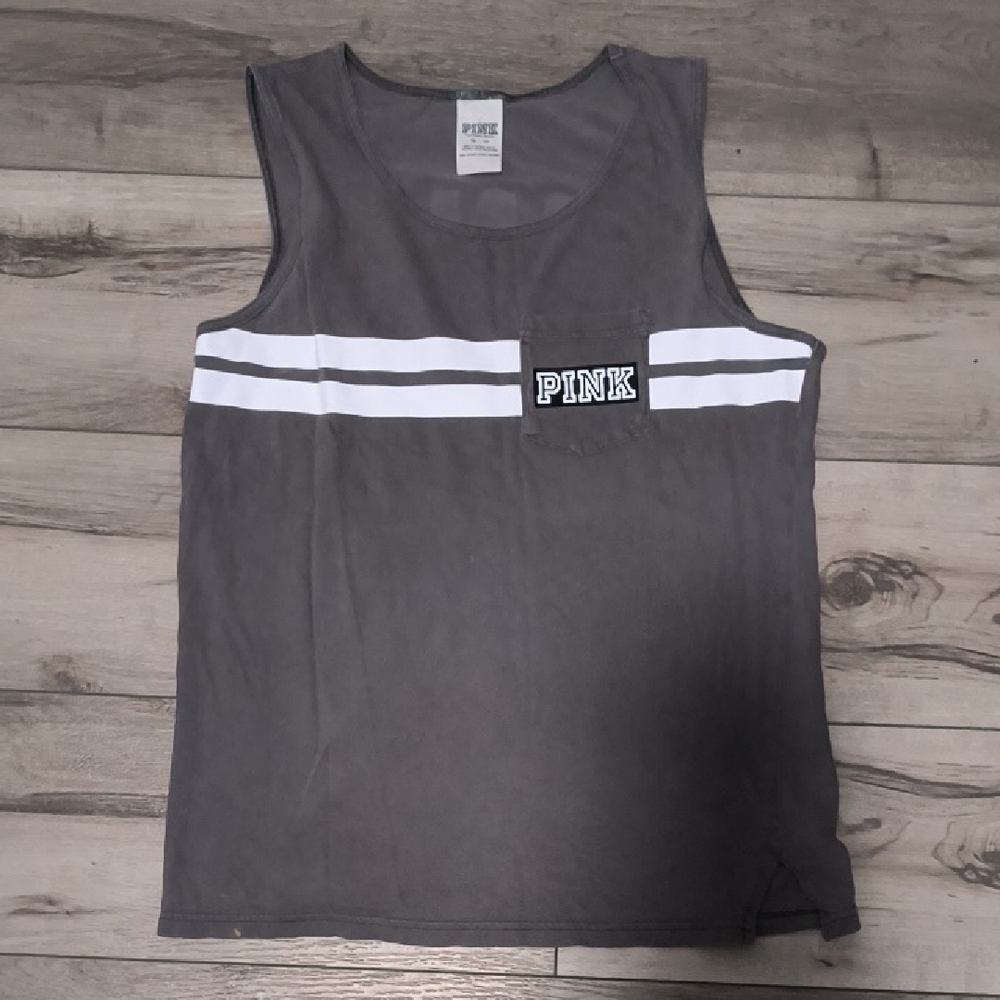 PINK Gray Tank Top with White Stripes